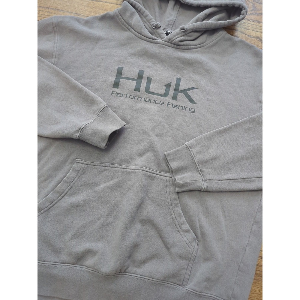 Huk Performance Fishing Gray Pullover Hoodie Logo Men's M Basic Warm Coastal